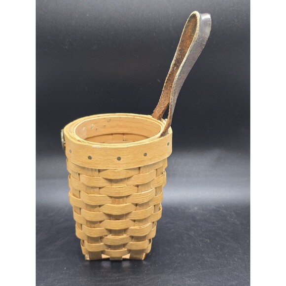 Vtg Peterboro Small Hanging Basket w/ Leather Strap(Worn) - 4.75" Light Brown - Picture 12 of 16
